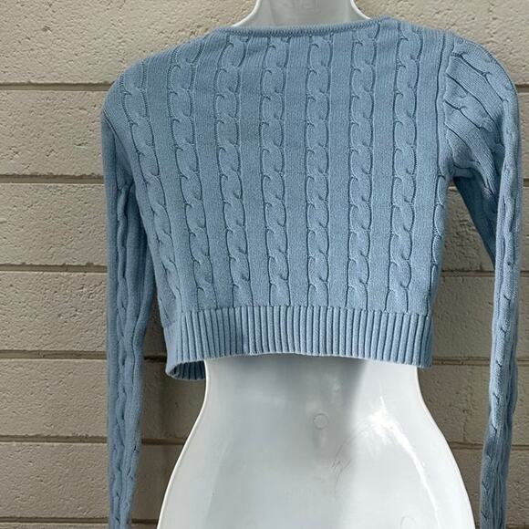 Brandy Melville Blue Cropped Cable Knit Sweater one size - Picture 8 of 8